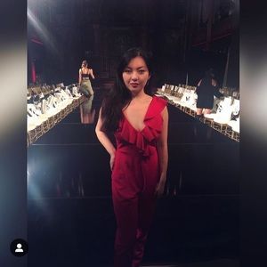 Red Boohoo ruffle jumpsuit